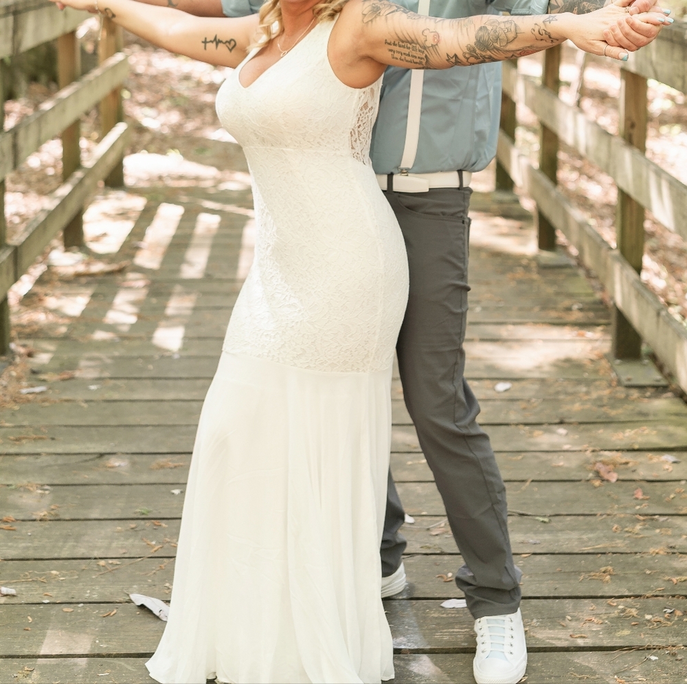 Lace Wedding Dress Size M Medium 5 6 7 8 Stretch Long Lined Bride Bridal White - Picture 7 of 15